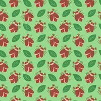 Seamless pattern of may bug, chafer and leaves on a green background. illustration vector