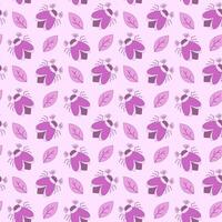 Seamless pattern of pink may bug, chafer and leaves on a pink background. illustration vector