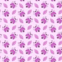 Seamless pattern of pink may bug, chafer and leaves on a pink background. illustration vector