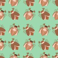 Seamless pattern of may bug, chafer on a green background. illustration vector