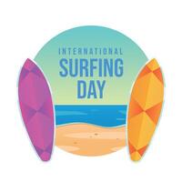 internacional surf día diseño modelo bueno para celebracion uso. surf imagen. tabla de surf. eps 10 vector