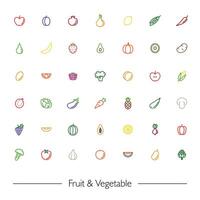 Fruits and vegetables flat line icons collection for web or mobile app. Healthy food outline symbols concept vector