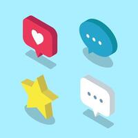 Set of social media Isometric icons, such as like, star and message bubble vector