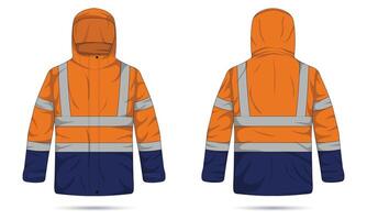 Hi Vis hooded jacket mockup front and back view vector