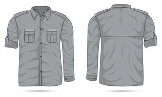 Mockup of gray long-sleeve formal work clothes, front and back view vector