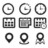 Date time pin icon set vector