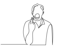 nasty angry shouting man showing middle finger line art vector