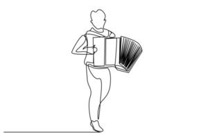 man young accordion plays musical instrument vector