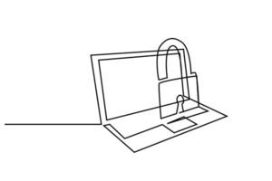 laptop technology lock security line art vector