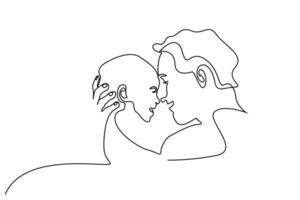 little baby and dad hugging laughing heads line art vector