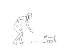 woman female dog friend playing outside together lifestyle lifestyle one line art design vector