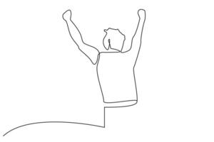 man rejoices victory line art vector