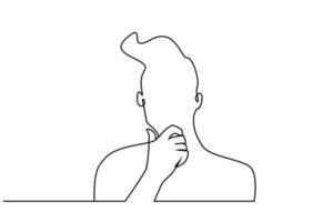 man thinking asking question finding new idea thoughtful line art vector