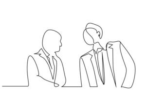 two professional businessmen talk meeting line art vector