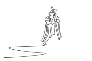 magician old man with a cane in a sheet suit walks in nature line art vector