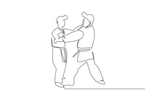 dos personas cerca combate kárate taekwondo aikido lucha práctica deporte línea Arte vector