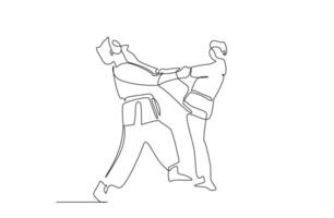 two people close combat karate taekwondo aikido fight practice sport line art vector
