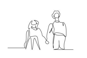 couple in love in love holding hands dreaming happy outside line art vector