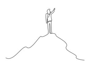 person hill mountain hill victory win pointing forward with forefinger line art vector