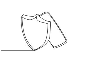 mobile smartphone security shield technology line art vector