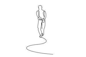 thoughtful man sad depressed alone walking backwards behind rear view line art vector