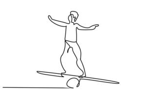 man stressed trying to balance on seesaw line art vector