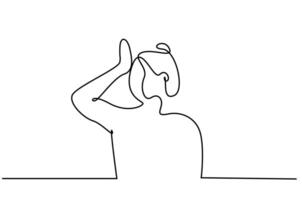 woman holding her head headache illness tired depression line art vector