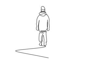 person winter clothes cold outside back rear behind line art vector