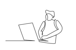 young male laptop computer watch erotic line art vector