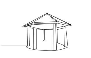 house with garden gazebo barbecue area comfort line art vector