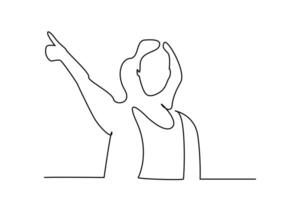 woman points showing forward index finger line art design vector