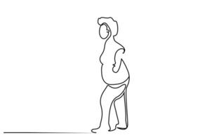 old woman tired walking outdoor hard lifestyle line art full length one line art design vector