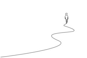 man walking far away on the road outside in nature back behind rear line art vector