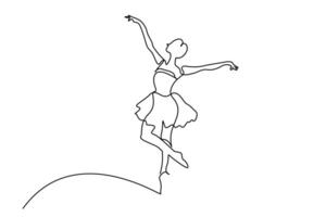 young woman girl dancer ballerina motion pose line art vector