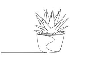 potted aloe vera plant object line art vector