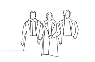 men coat winter outfit fashion three people pose line art vector