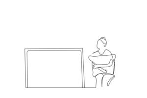 woman relax home tv watch television free time one line art design vector