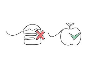 rápido comida hamburguesa icono y manzana dieta sano dieta comida icono línea Arte vector