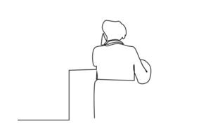 thoughtful man desk sit worried line art vector