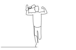 disabled injured leg male joy victory pose line art vector