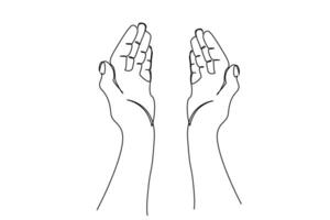 human person hands open palms help pray support line art vector