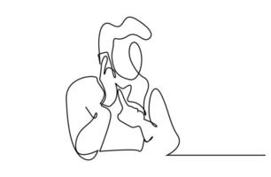 man person phone mobile call making wait sign line art vector