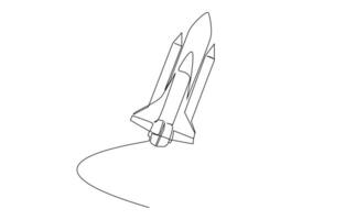 rocket space vehicle takes off flying galaxy universe technology line art vector