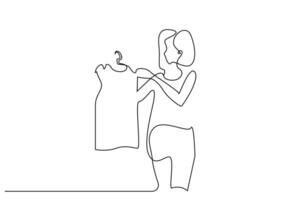 woman designer outfit hold store sale look discount business one line art design vector