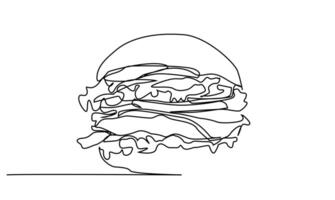 hamburger fast food object one single line art vector