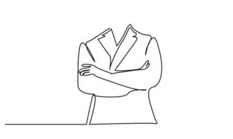 serious businessman in professional suit posing with arms crossed line art vector