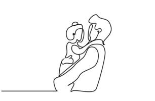 father daughter family rejoices hugging line art vector