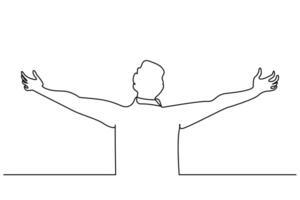 man male happy free win victory peaceful back behind view line art vector