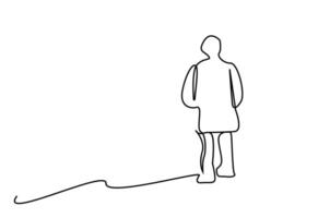 mature man outside seriously thinking watching looking standing back rear behind line art vector