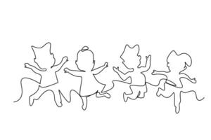 little kids laughing jumping group line art vector